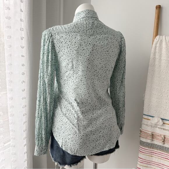 The Shirt Rochelle Behrens Blue Star Print Long Puff Sleeves Button Down Shirt M - Picture 6 of 11